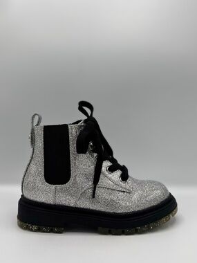 Nina Coelette Toddler Silver Glitter Combat Boots Sz 10 Lace Up Zip Lug Sole